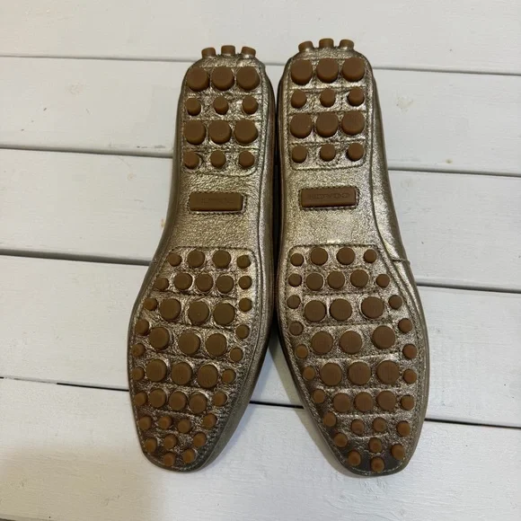 Coach Vernon Ballet Flats Gold Metallic Leather Size 9 Signature Logo Plate - Picture 8 of 9